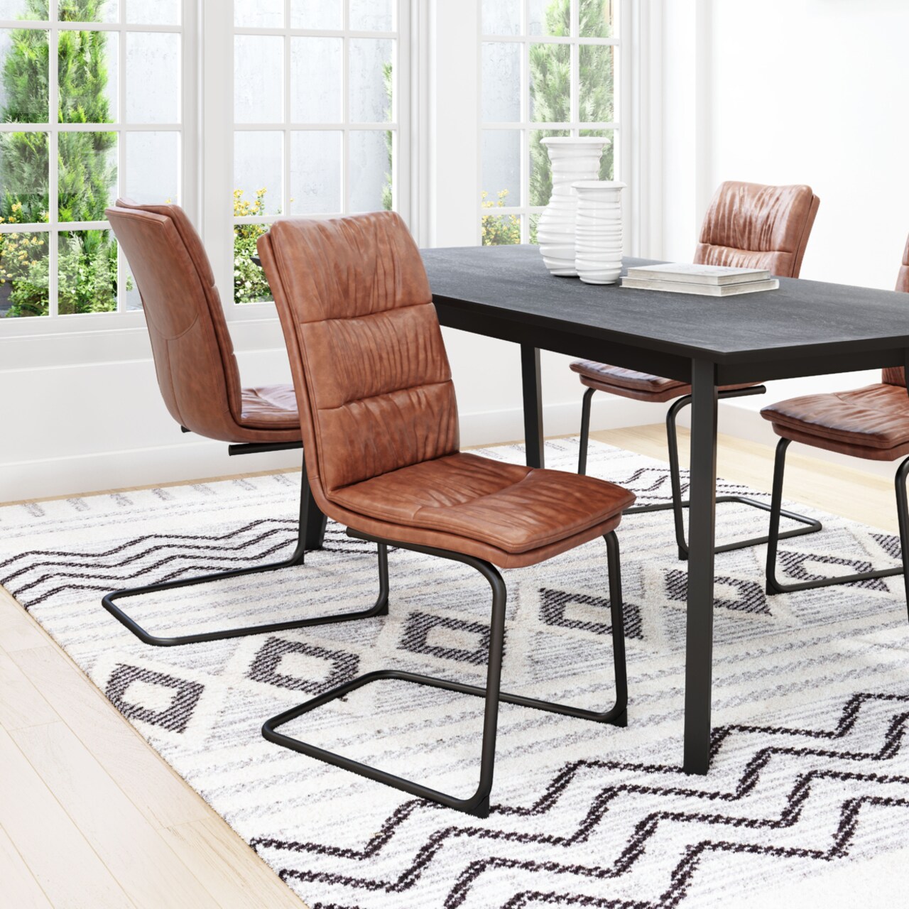 Sharon Dining Chair Set Of 2 Comfy Vinyl Steel Frame Modern Minimalist Design